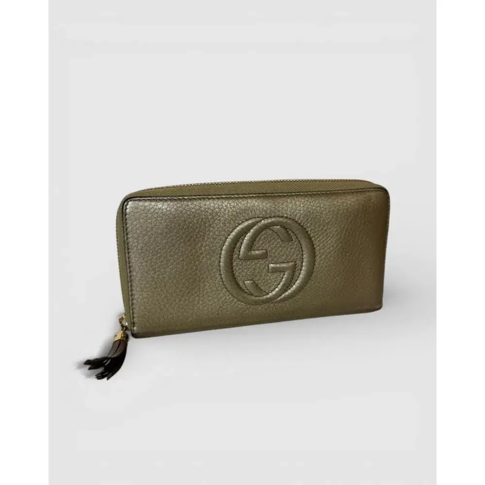 Gucci Bronze Metallic Leather Soho GG Zip-Around Wallet